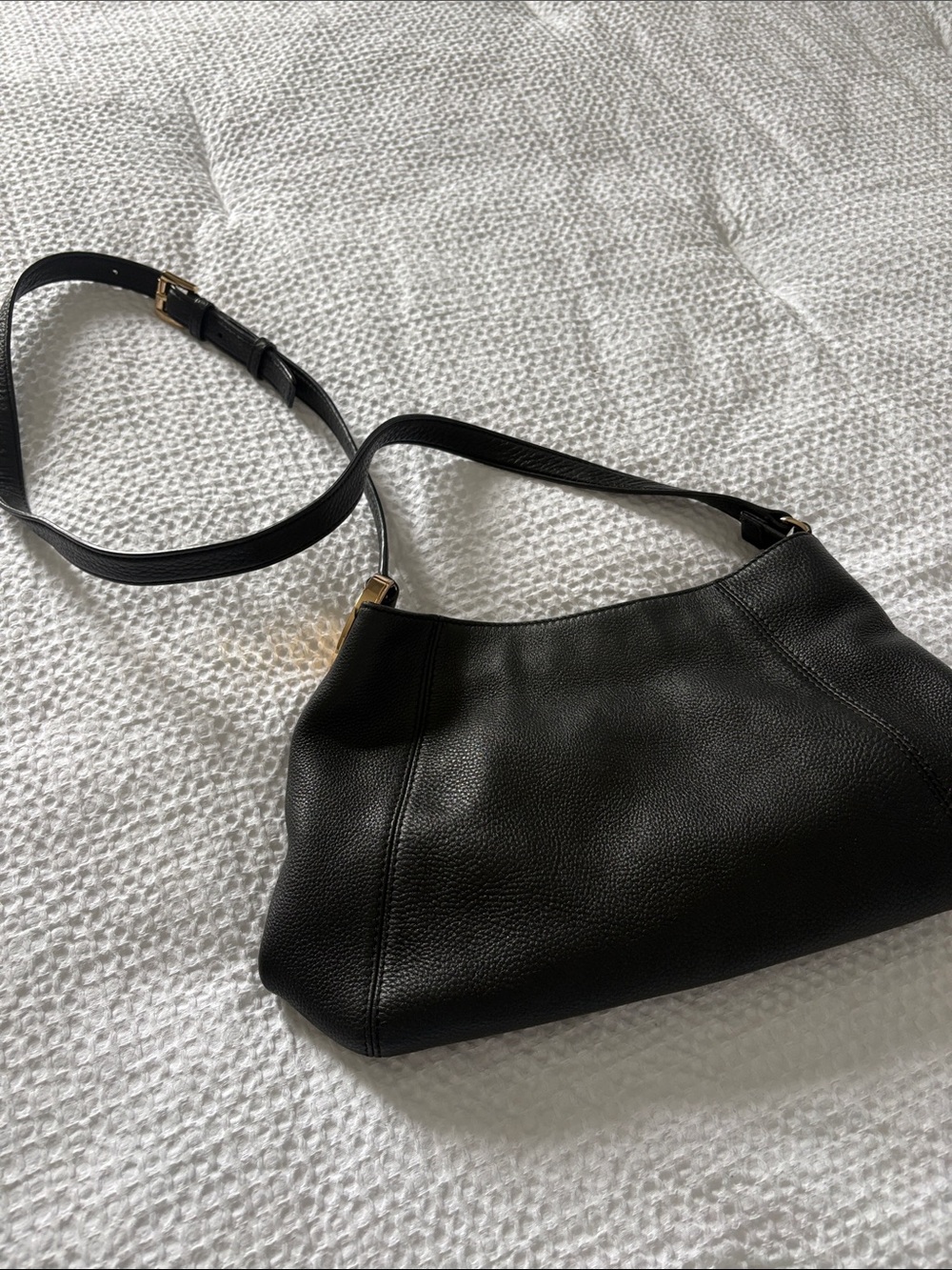 Michael Kors Black Pebbled Leather Shoulder Bag with Gold Hardware